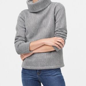 J.CREW WOMEN'S BLACK WHITE LONG SLEEVE FUNNEL NECK PULLOVER SWEATSHIRT Sz M